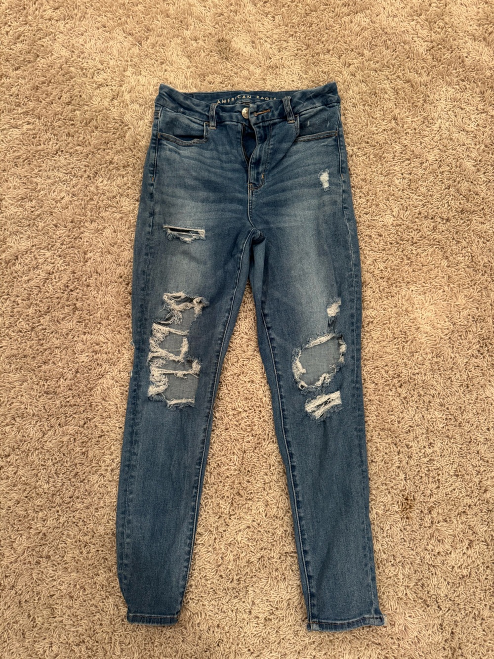 American Eagle Outfitters Women's Dark Blue Distressed Skinny Jeans